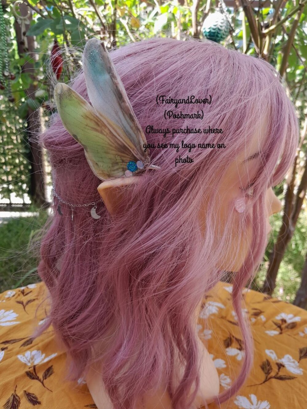 Fairy Dragonfly Silk Ear Cuff Chain Hair Comb bridal accessory festival gift